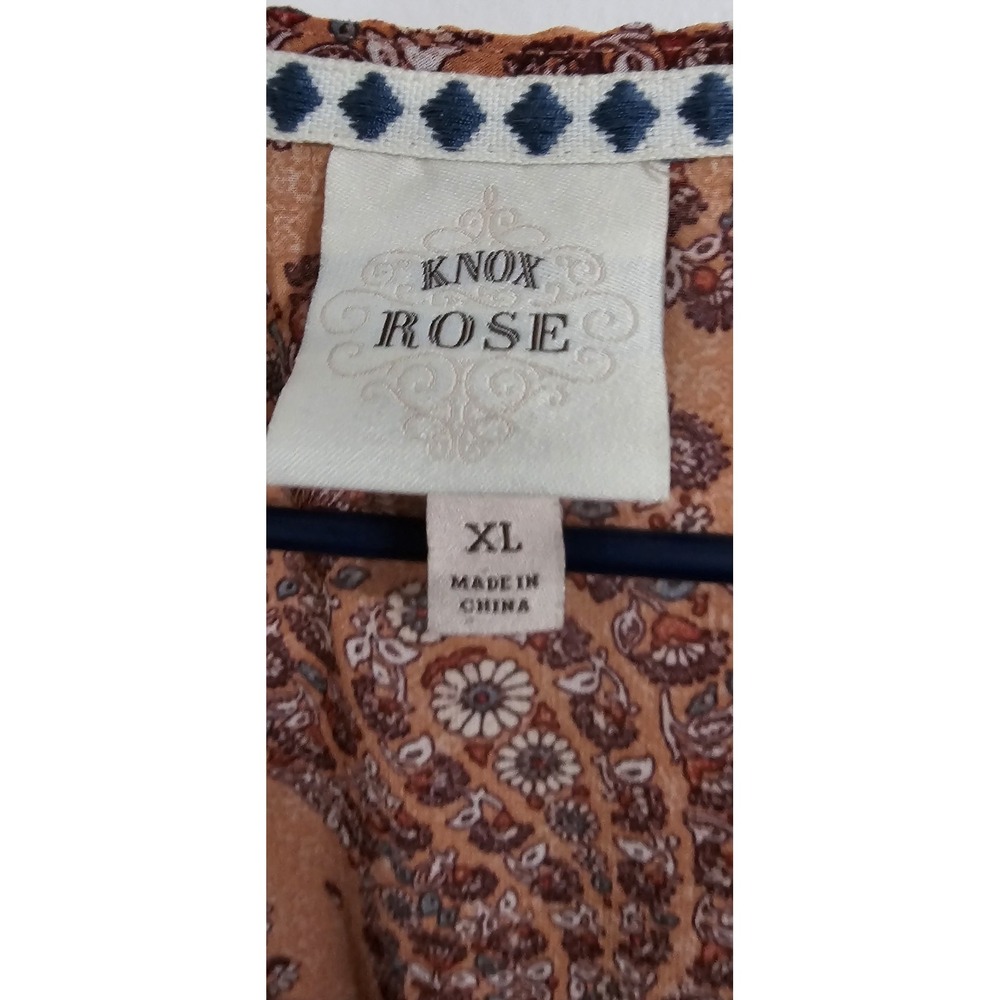 Knox Rose Sheer Top Womens XL Paisley Embroidered Trim Short Sleeves Peasant - Picture 5 of 9